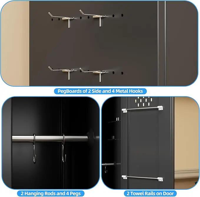 72''H Metal Broom Closet Storage Cabinet with Wheels & Pegboards, Mops Broom Closet Organizer with Locking Door & Hanging Rod,Cleaning Tool Garage Storage Cabinet,Assembly Required,Black by GreenHaven Gardens