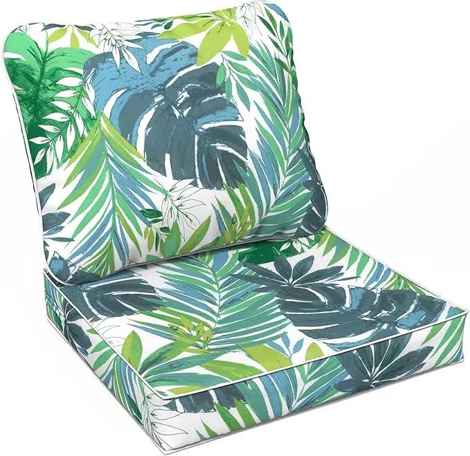 LVTXIII Outdoor Deep Seat Cushion Patio Seat and Back Cushion Set Seasonal Chair Cushion for Dining Arm Chairs, Wicker Chairs and Garden Furniture Decoration, 22"x22"x4", Islamorada Blue Green by GreenHaven Gardens