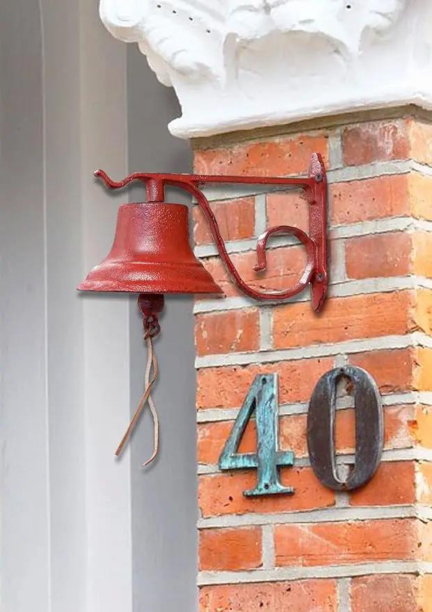 NACH Dinner Bell Outdoor, 8.5 x 5 x 6.5 inch, Antique Red Cast Iron Wall Bell, Decorative Doorbell for Outside by GreenHaven Gardens