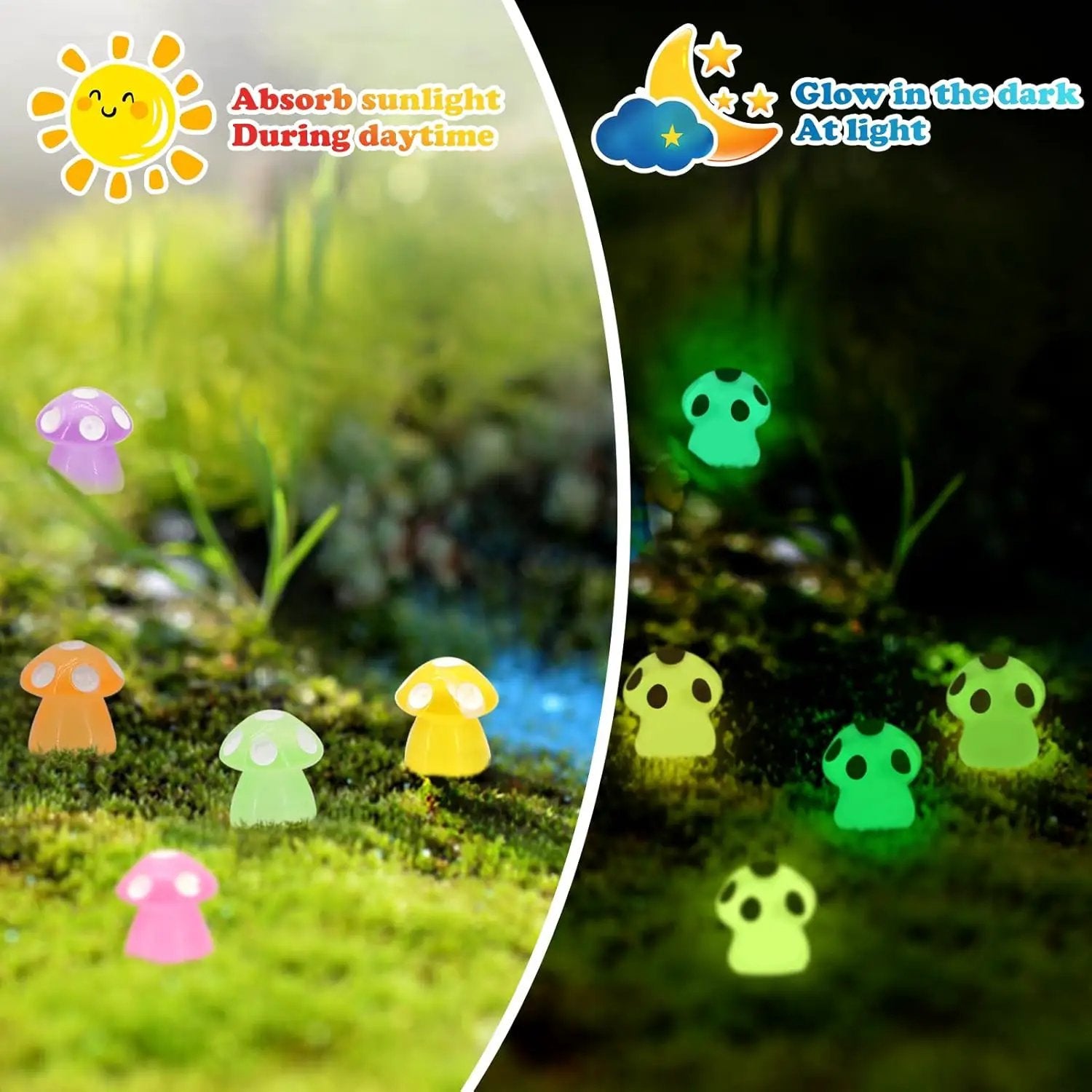 50Pcs Luminous Mini Mushrooms, Small Fairy Garden Mushrooms, Tiny Mushrooms Figurines for DIY Craft Micro Landscaping Decoration by GreenHaven Gardens