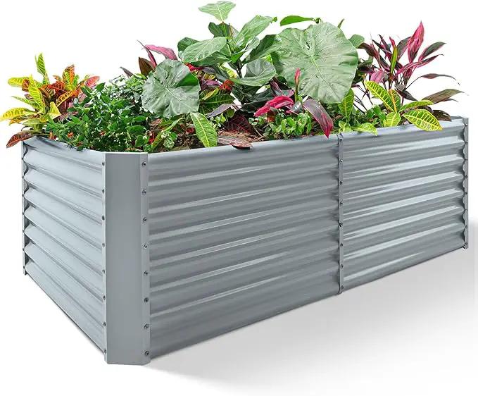 Land Guard 6×3×2ft Galvanized Raised Garden Bed, Planter Boxes Outdoor, Raised Garden Beds Outdoor for Vegetables, Flowers, Herbs, 269 Gallons, Modern Gray… by GreenHaven Gardens