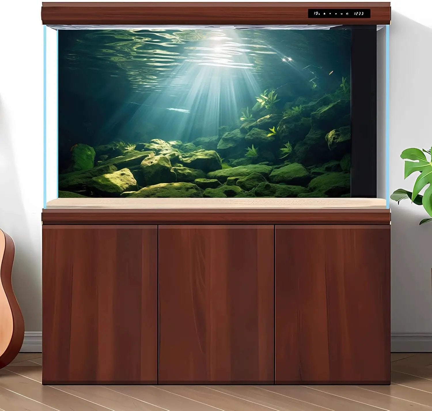 Under The Sea Aquarium Background Aquatic Plants Deep Sea Fish Tank Background Underwater Sunray Rock Terrarium Backgrounds Deep Ocean Floor Tropical Fish Tank Backgrounds 24x16in by GreenHaven Gardens