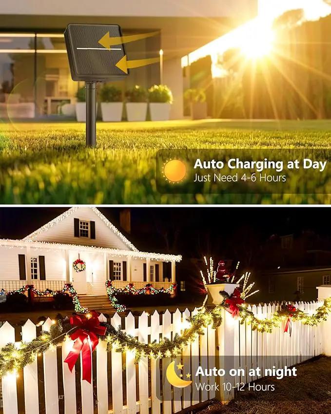 Brightown Solar Christmas Snowflake String Lights 50 LED 31 FT Outdoor Waterproof Snowflake Fairy Lights with 8 Lighting Modes for Christmas Party, Tree, Room, Garden, Patio, Yard, Home, Warm White by GreenHaven Gardens