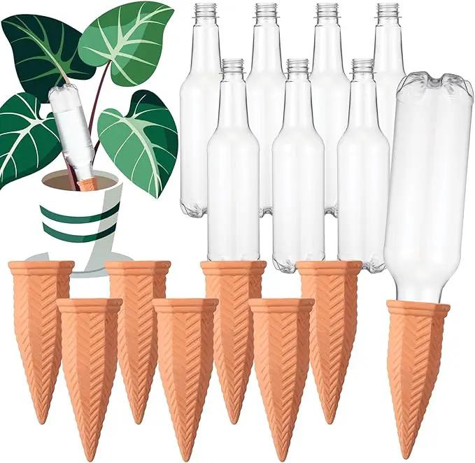 Baderke 8 Pack Plant Self Watering Spikes with 8 Pack 500 ml Plastic Wine Bottles, Automatic Terracotta Self Watering Devices for Garden Indoor Outdoor Plant by GreenHaven Gardens