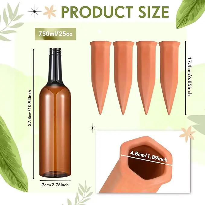 Baderke 12 Set Plant Watering Devices, Terracotta Watering Spikes with 25 oz Plastic Wine Bottles, Slow Release Vacation Insert Automatic Plant Waterer Device for Indoor Outdoor by GreenHaven Gardens