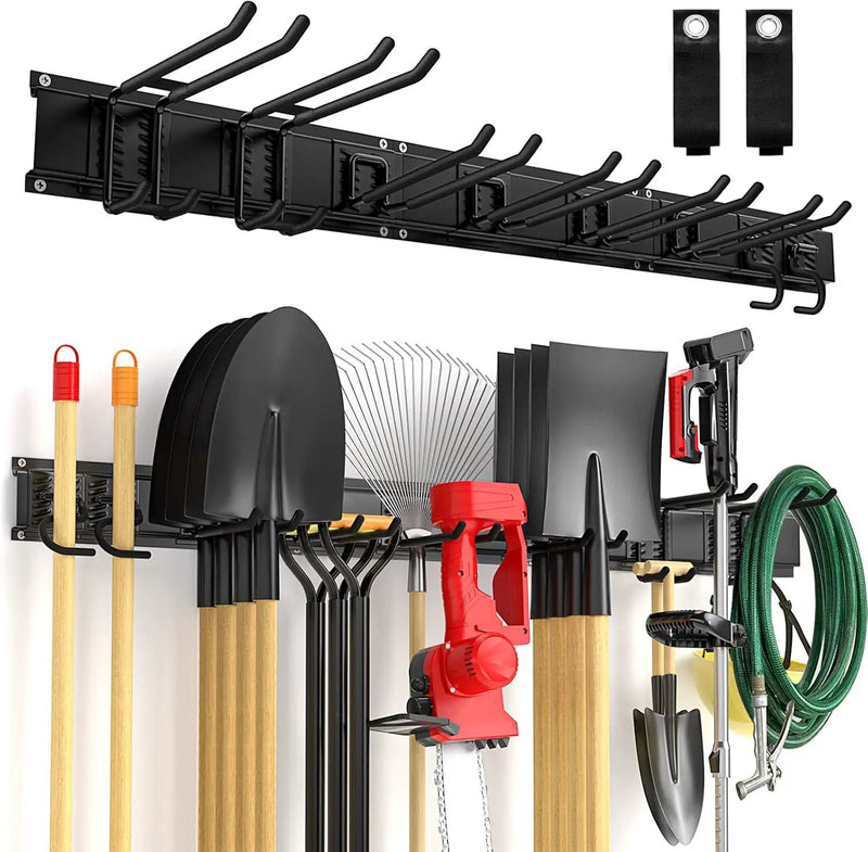Garage Tool Organizer Wall Mount 11 PCS Garden Tool Organizer Adjustable Garage Organizers with 8 Heavy Duty Hooks, Max Load 500lbs Garage Storage for Yard Garden Tools, Shovels, Trimmers, Hoses by GreenHaven Gardens