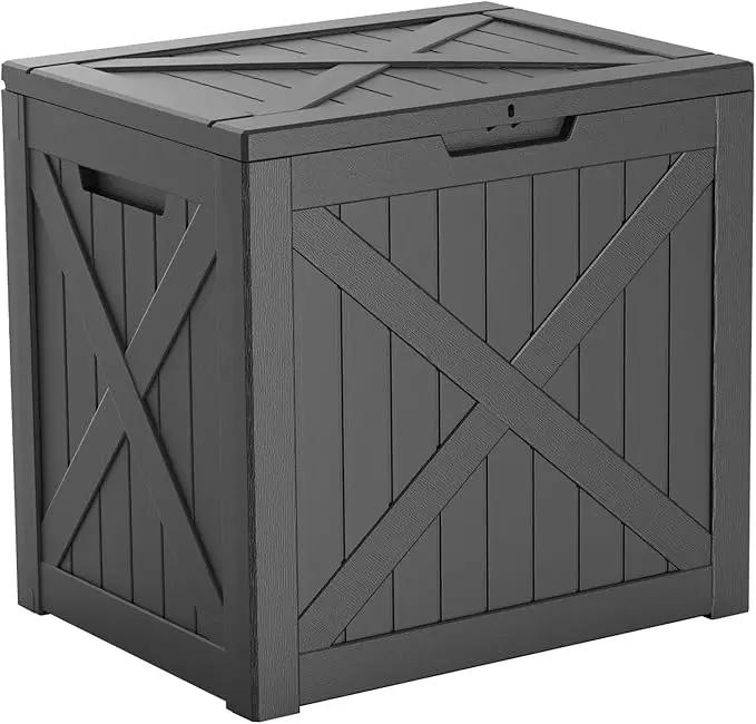 32 Gallon Resin Deck Box, Lockable Outdoor Storage Box for Patio Cushions Storage Furniture,Garden Tools, Pool Supplies, Weatherproof and UV Resistant（Black X） by GreenHaven Gardens
