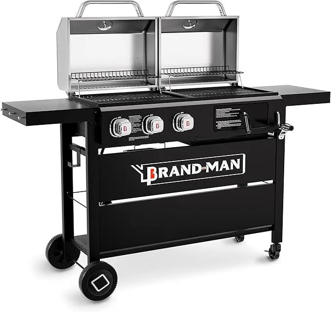 Brand-Man Propane Gas and Charcoal Grill Combo, Dual Fuel BBQ Combo Grill with Stainless Steel Dual Lids & 2 Side Shelves for Outdoor Kitchen & Backyard Barbecue Cooking by GreenHaven Gardens