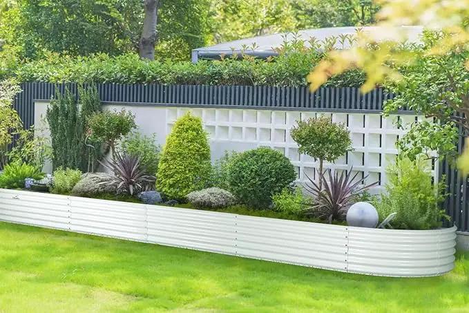 A ANLEOLIFE 12X3X1.5 ft Galvanized Raised Garden Beds Outdoor, Oval Extra Large Metal Planter Box for Planting Vegetables Flowers Herb, Anti-Rust & Easy-Setup, Antique White by GreenHaven Gardens