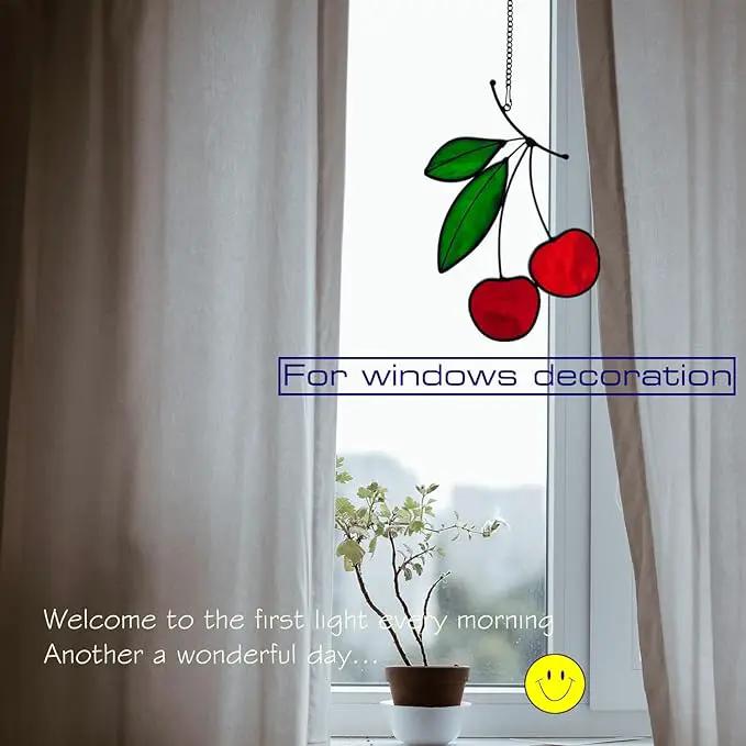 Stained Glass red Cherry Window Hanging Sun Catcher Christmas Thanksgiving Gifts Birthday Gifts for Lover and Friends by GreenHaven Gardens