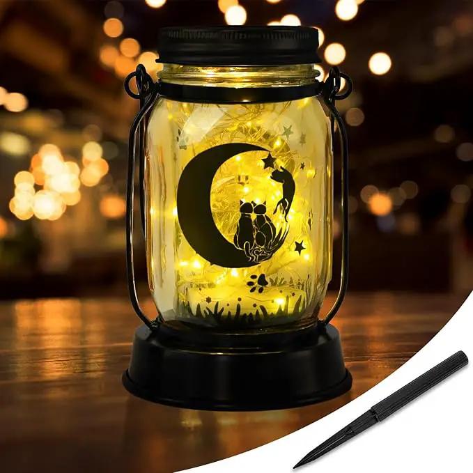 Kyoryuger Cat Solar Lanterns Moon Cats Gifts for Women Mom Grandma Unique Teen Girl Gifts Christmas Gifts for Cat Lovers Cat Memory Lantern with Stake for Yard Lawn Patio Bedroom Kitty Decoration by GreenHaven Gardens