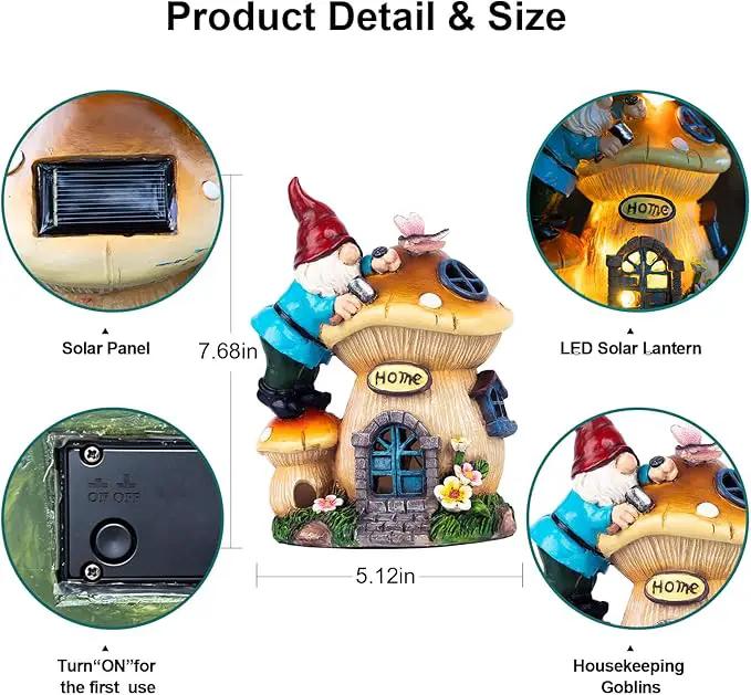Garden Gnome Statues Figurine Lights - Solar Powered Lighting Outdoor Decorations, Gnome Build Mushroom House, Yard Art Lawn Ornaments for Porch Patio Balcony - Gnome Gifts for Women Mom by GreenHaven Gardens