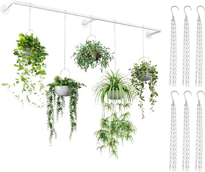 Plant Hanger Indoor with 6 Hanging Chains Hanging Planters for Indoor Plants Hanging Plant Holder Window Plant Shelves White Metal Rod(Pot not Included by GreenHaven Gardens