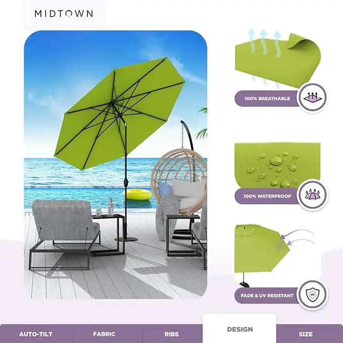Midtown Umbrellas 10-Year-No-Fade - 8 Ft - UV Proof Pear (Green) Polyester Fabric - Umbrella Outdoor Patio, Auto-Tilt Aluminum Frame Patio Umbrella for Garden, Pool & Deck - Black Pole by GreenHaven Gardens