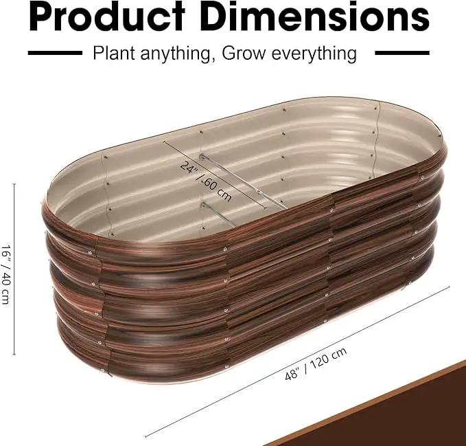 4x2ft Oval Galvanized Raised Garden Bed Kits 16" Tall Outdoor Large Metal Modular Planter Box 9-in-1 Raised Beds for Gardening,Vegetables,Fruits,Flowers & Herbs (Brown) by GreenHaven Gardens