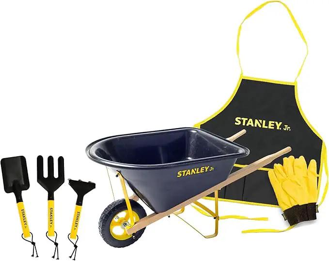 Stanley Jr. Kids Wheelbarrow Set – 6-Piece Durable Toddler Wheelbarrow & Garden Tools – Child Outdoor Toy for Ages 3+ – Fun, Educational Backyard Play with Apron, Gloves & Tools by GreenHaven Gardens