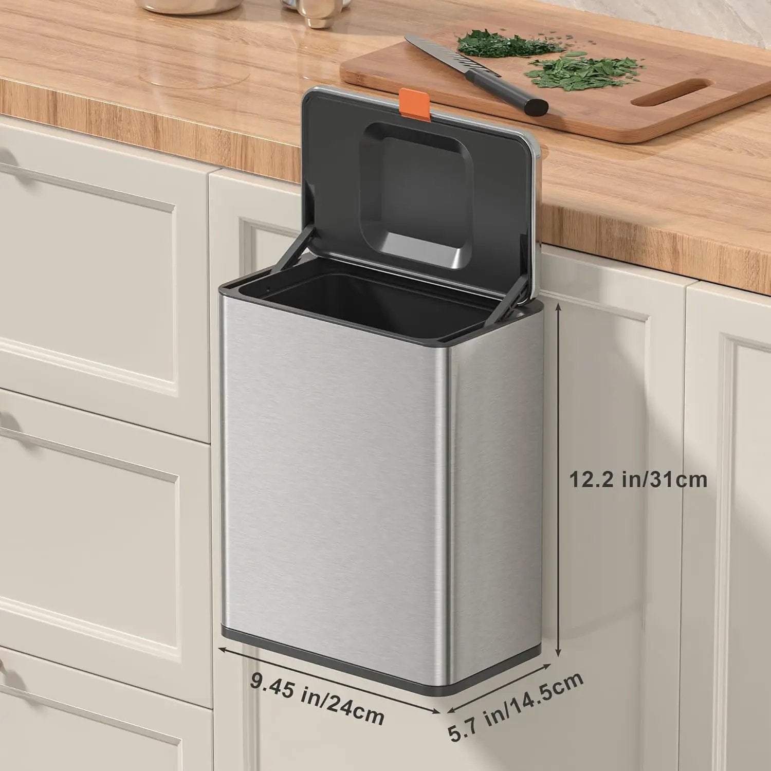 Mbillion Kitchen Compost Bin Hanging Trash Can with Lid 2.1 Gallon Stainless Steel Garbage Can for Kitchen Cabinet Door Mounted Trash Can Under Sink Door RV Bathroom,Silver by GreenHaven Gardens