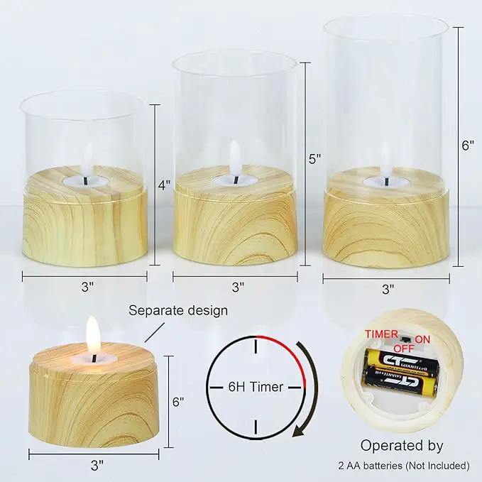 Battery Operated Candles with 6H Timer, 3 Pack Glass LED Flikcering Flameless Candles, Clear Pillar Candles with 3D Flame for Spring Wedding Home Bedroom Decor(Set of 3) by GreenHaven Gardens