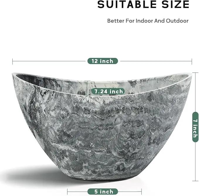 LaDoVita Plant Pots with Drainage Holes, 12 Inch Large Planters for Indoor Plants, Plastic Flower Pots Outdoor, 2 Pack, Marble Pattern Grey by GreenHaven Gardens