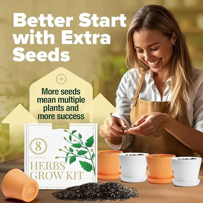 HOME GROWN 𝗣𝗥𝗘𝗠𝗜𝗨𝗠 𝗛𝗘𝗥𝗕 𝗞𝗜𝗧 8 Herb Seeds Garden Kit, Complete Indoor Planter Gift with Basil Cilantro Mint & More, Unique Kitchen Growing Set for Women Men, Birthday Housewarming Present by GreenHaven Gardens