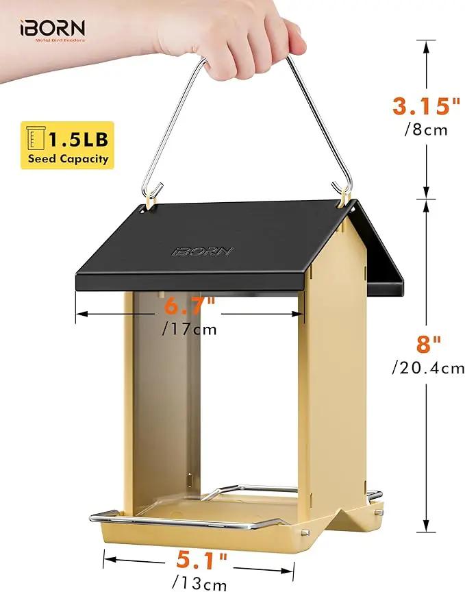 iBorn Bird Feeders for Outdoors,Bird House Feeder with Weatherproof Metal Roof & 8 Drain Holes,Fully Detachable Birdfeeder Design,Easy Clean & Refill,Chew-Proof PC Windows,1.5 Lbs Capacity,Black Roof by GreenHaven Gardens