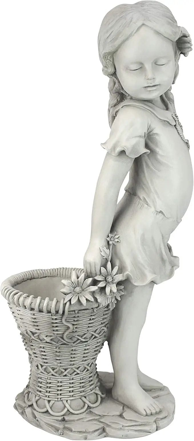 Design Toscano Frances the Flower Girl Outdoor Garden Statue with Planter, 21 Inch Tall, Cast Stone Resin, Antique Stone Finish by GreenHaven Gardens