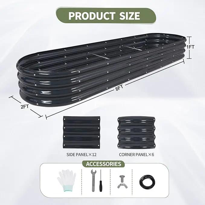 Galvanized Raised Garden Bed Outdoor- Raised Beds for Gardening| Metal Planter Box, Steel Raised Garden Bed Kit with Safety Edging and Gloves for Vegetables, Flower, Herbs (8x2x1FT, Gray) by GreenHaven Gardens