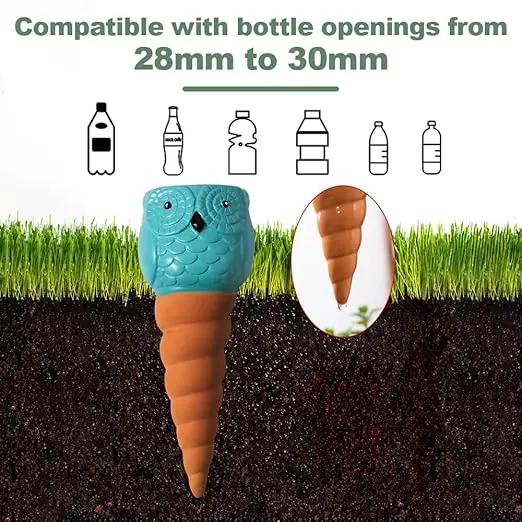 Self Watering Spikes for Plants, Terracotta Slow Release Watering System - Vacation Plant Waterer, 4 Pack Owl Shape Automatic Plant Watering Devices for Indoor Outdoor Potted Plants by GreenHaven Gardens
