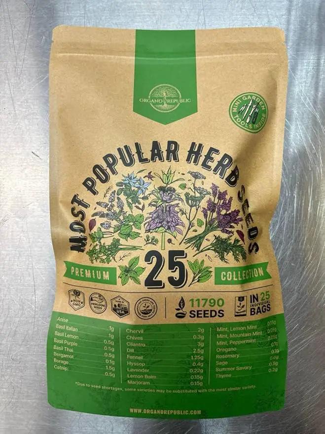 25 Most Popular Herb Seeds Variety Pack - 11,700 Non-GMO Heirloom Seeds for Planting Herbs in Individual Seed Packets for Hydroponic, Indoor & Outdoor Gardening by GreenHaven Gardens
