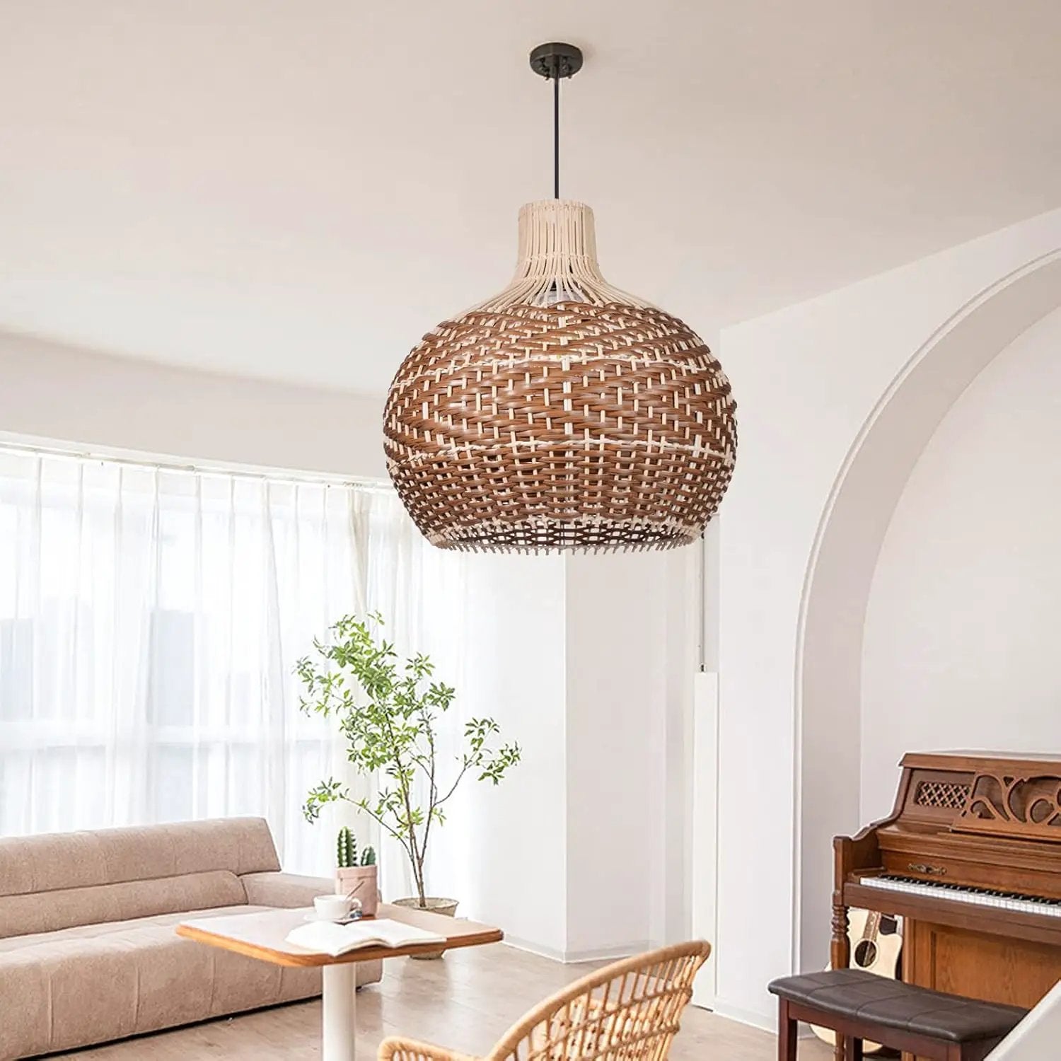 Arturesthome Rattan Pendant Lights, Wicker Chandelier Boho Basket Lighting Fixture, Natural Woven Hanging Lamp for Kitchen Island Sink Coffee by GreenHaven Gardens