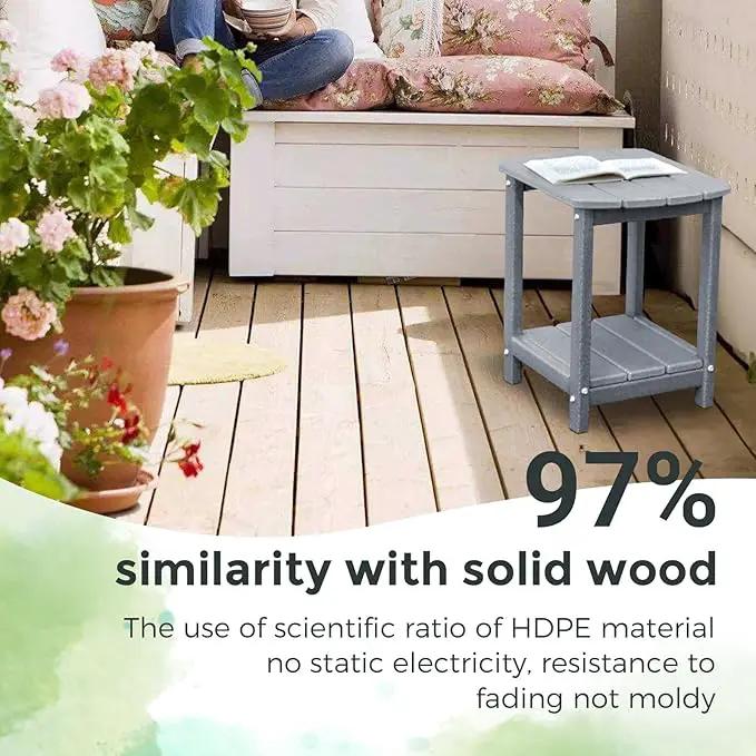 Adirondack Square Outdoor Side Table,2-Tier Storage Patio Side Table, HDPE End Tables for Backyard Pool Porch Garden Lawn(Grey) by GreenHaven Gardens