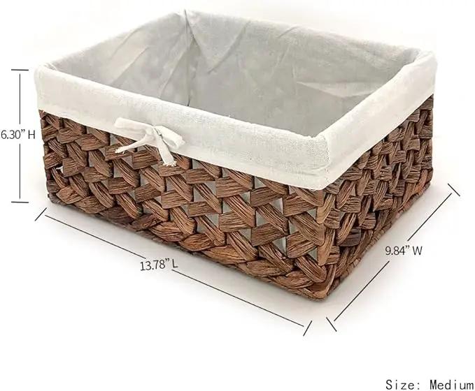Rectangular Woven Seagrass Storage Bins with Handle,Kingwillow. (water hyacinth, Medium) by GreenHaven Gardens
