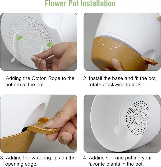 12 inch Large Self Watering Pots for Indoor Outdoor Plants, Plant Pots with Mesh Drainage Holes for Garden House Plants, Plastic Planters with Reservoir for Flower Plants, White with Brown by GreenHaven Gardens