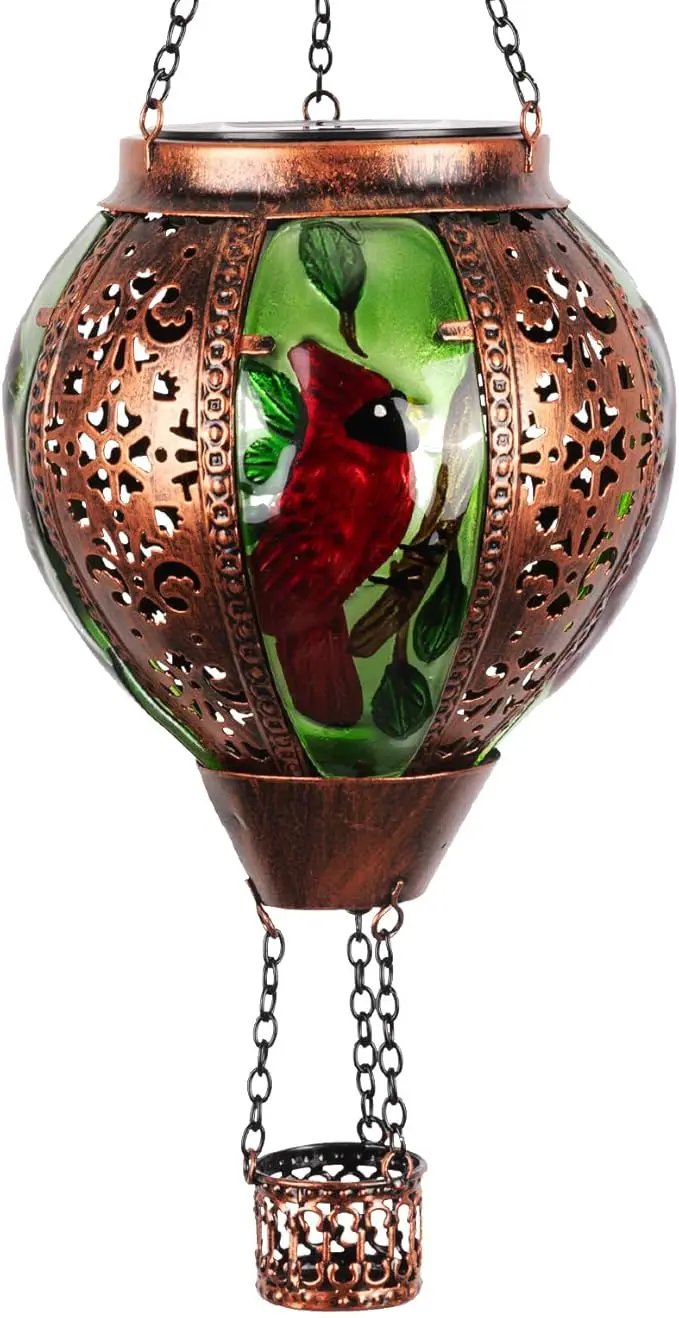 Hot Air Balloon Solar Lantern Outdoor - Flame Hanging Solar Light Waterproof Lanterns for Patio Garden Yard Farmhouse Decor, Great Gift(Cardinal 2) by GreenHaven Gardens