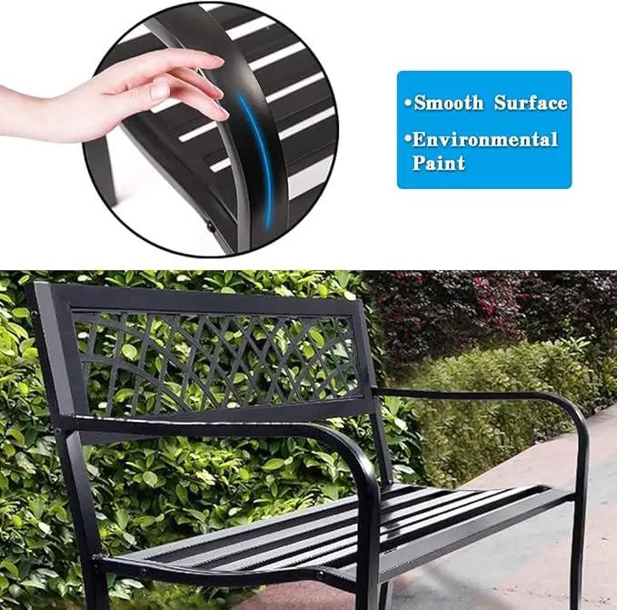 Garden Bench,Outdoor Benches,Iron Steel Frame Patio Bench with Mesh Pattern and Plastic Backrest Armrests for Lawn Yard Porch Work Entryway,Black by GreenHaven Gardens