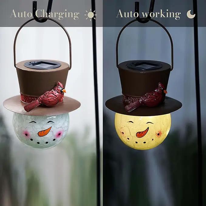 TERESA'S COLLECTIONS Outdoor Christmas Decorations for House, 36'' Snowman Glass Solar Lantern Stake with Brown Cardinal Hat, Xmas Grinch Solar Christmas Lights for Garden Party Decor by GreenHaven Gardens