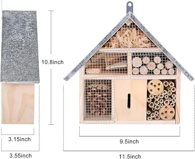 antiai Wooden Mason Insect Bee Butterfly House,Insect Hotel,an Outdoor Hanging Bamboo Habitat for Ladybugs Live,Bee Box,Butterfly Habitat for Garden,12.4 x 12 x 3.9 Inch by GreenHaven Gardens
