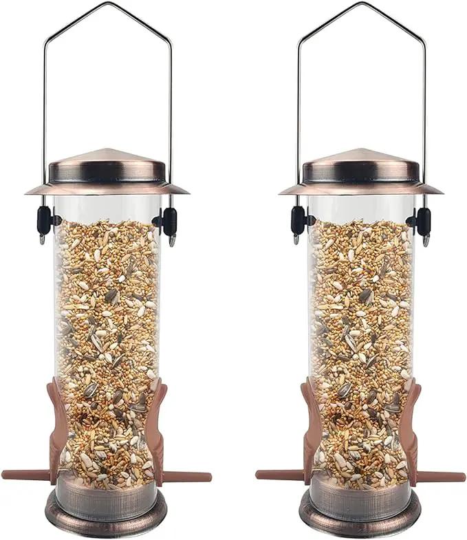 MIXXIDEA Wild Bird Feeders for Outdoors Hanging 2 Pack Stainless Steel Tube Bird Feeder, Water Resistant Finch Bird Feeder for Garden Backyard Decoration Attractive Metal Thistle Feeder (Copper) by GreenHaven Gardens