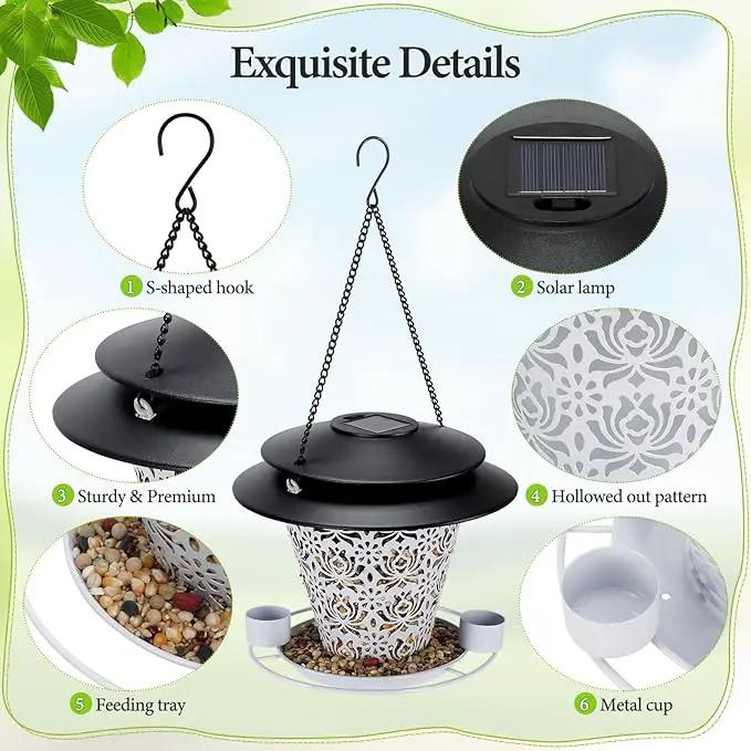 Solar Bird Feeders for Outside Hanging Metal Wild Bird Feeder Solar Lanterns Outdoor Waterproof Garden Decor for Yard White by GreenHaven Gardens
