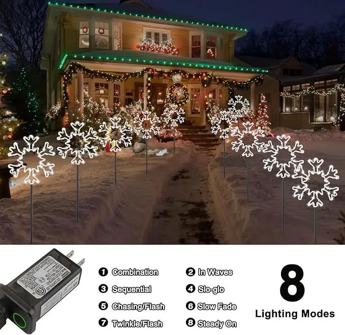 Snowflake Lights Outdoor, 5 Large Snowflake Christmas Pathway Lights Outdoor Christmas Decorations Yard Sidewalk Walkway Driveway Marker Stake, White by GreenHaven Gardens