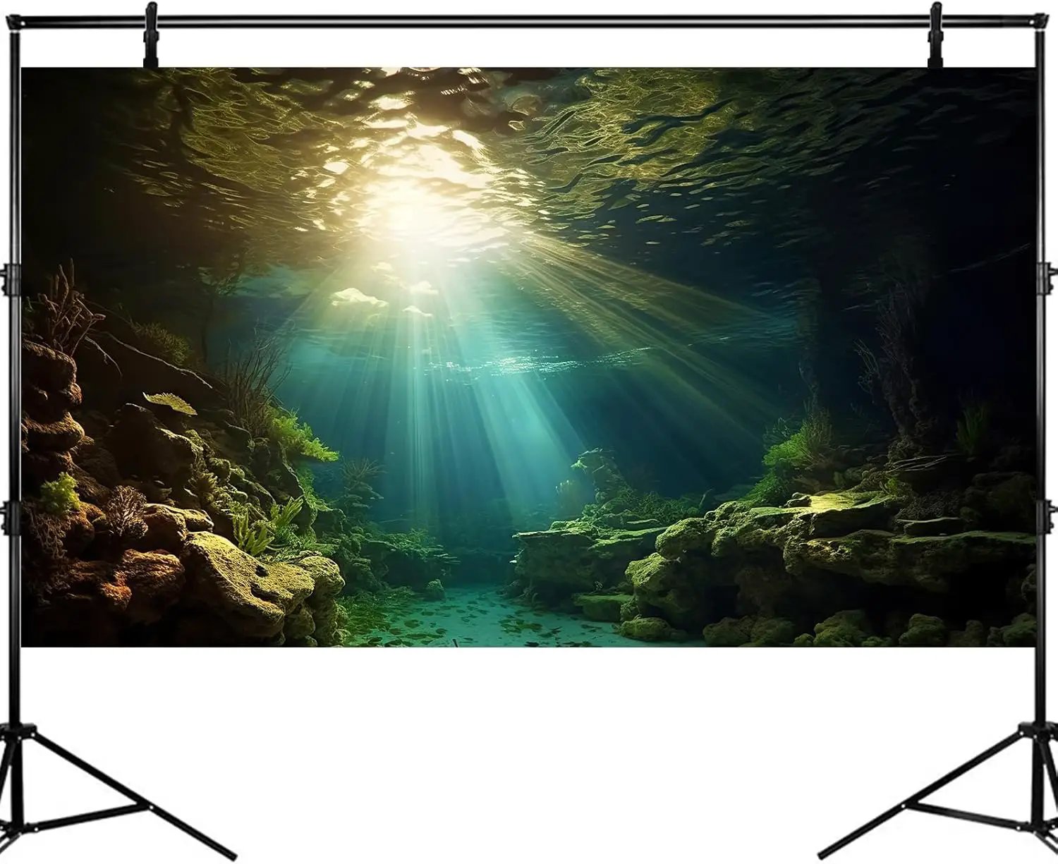 Fish Tank Background Under The Sea Aquarium Background Ocean Floor Sunray Rock Terrarium Backgrounds Coral Reef Aquatic Plants Underwater Cave Aquarium Wallpaper for Fish Tank Decorations 48x18in by GreenHaven Gardens