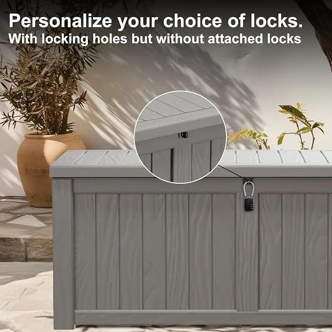 120 Gallon Deck Box,Resin Outdoor Storage Box with Lockable for Patio Furniture, Pool Accessories, Garden Tools Waterproof Outside Storage Box, Grey by GreenHaven Gardens