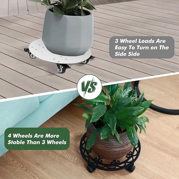 2 Packs Rolling Plant Stand with Wheels Metal Plant Caddy with Wheels Heavy Duty 13'' Round Plant Stand Indoor Iron Plants Rollers for Plants, Plant Dolly with Plant Saucers by GreenHaven Gardens