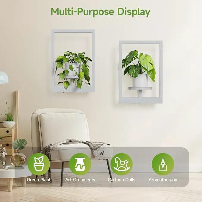 Picture Frame Wall Plant Holder, Metal Window Plant Shelves Plant Holder for Indoor Plants, Hanging Wall Planters Wall-Mounted Plant for Home, Office, and Garden (White, 2PCS) by GreenHaven Gardens