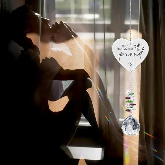 Keep Making Him Proud,Crystal Suncatcher Bereavement Keepsake,Memorial Gift for Loss of Dad,Grandpa,Uncle,Hanging Crystals Ornament for Window Rainbow Maker Prisms Home Decor Gift by GreenHaven Gardens