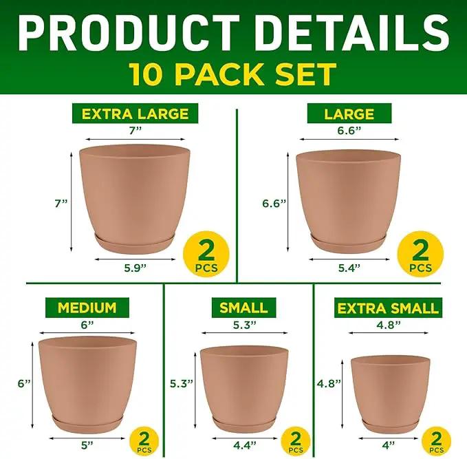 Planter Pots with Drainage Holes - Lightweight, Durable, and Space-Saving Pots for Indoor and Outdoor - Versatile Functionality, Simple Modern Design, Set of 10 Plastic Planter Pots - Pink by GreenHaven Gardens