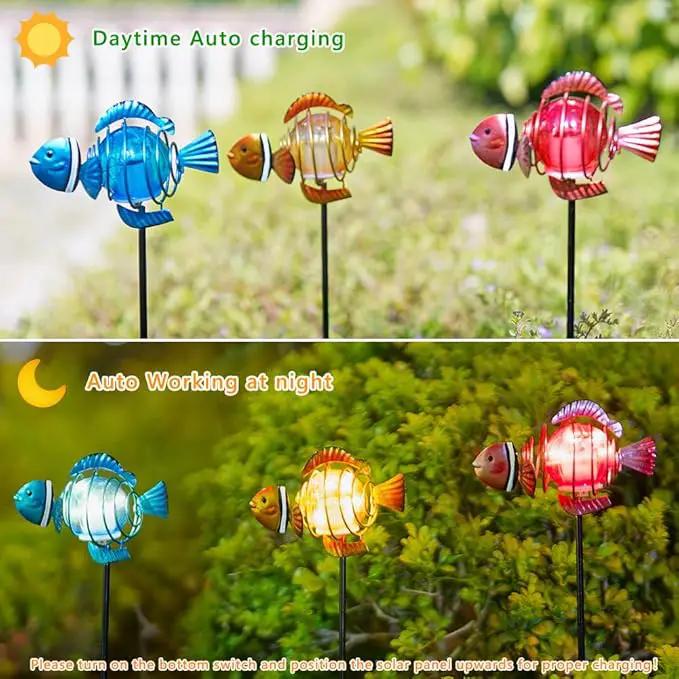 Garden Solar Lights,21.3''H 3Pack Clownfish Outdoor Figurine Lights,Waterproof Garden Decor with Led Lights, Decorative Garden Stake for,Yard,Patio,Lawn by GreenHaven Gardens