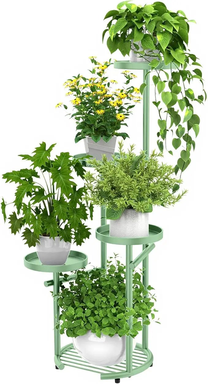 TOSKING 5 Tier Metal Plant Stand Indoor， Plant Shelf, Corner Shelf Flower Pot Stand for Outdoor Plant Stand for Living Room Balcony Garden Patio Bedroom (Green, 42inches) by GreenHaven Gardens