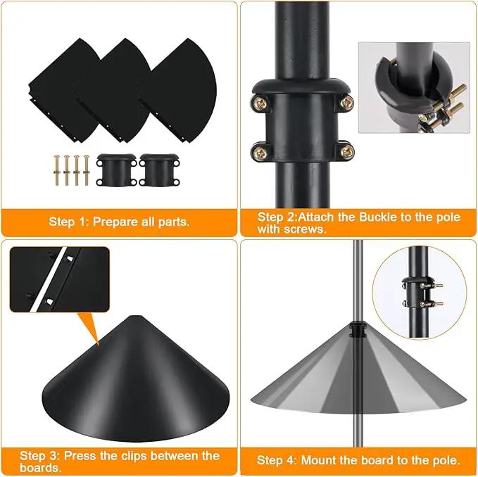 FEED GARDEN 92 Inch Adjustable Shepherd Hooks with Squirrel Baffles Heavy Duty Garden Hooks 5-Prong Base Bird Feeder Pole with Four Hooks for Hanging Plant Baskets Solar Lights Lanterns by GreenHaven Gardens