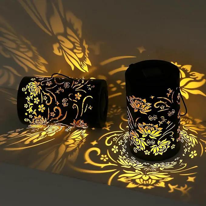 Solar Lanterns Outdoor Hanging Waterproof Metal Lotus Pattern Lanterns for Garden Patio Yard Lawn Front Porch Decor as Birthday Gifts for Mom Grandma Women by GreenHaven Gardens